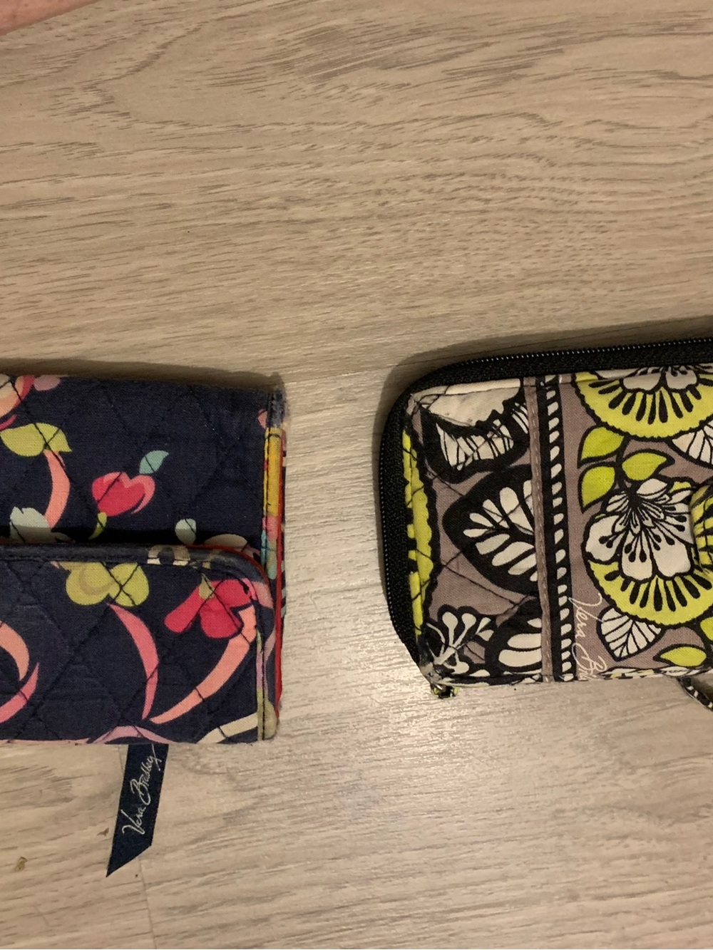 Vera Bradley Quilted Floral Fold Wallet in Navy with Pink & Lime Accents